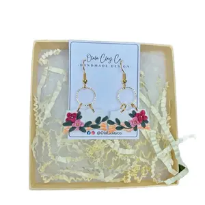 Olalaclayco Handmade Polymer Clay Earrings with Floral Design Gold Hoop Earrings by Olalaclayco