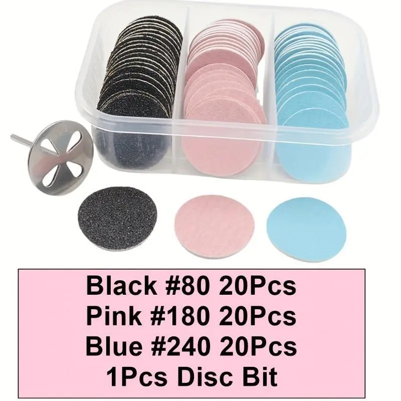 [60pcs Sanding Discs] 60pcs Sanding Paper Discs, Metal Nail Drill Bit | 25mm Pedicure Disc Replacement Sanding Discs Bits for Nail Drill Foot Files Electric Remover Dead Skin Callus Manicure Diy Manicure Nail Tech Supplies (#80#180#240 Grit)