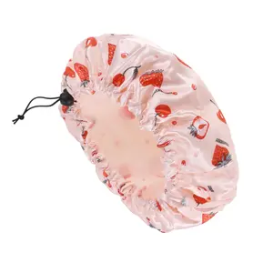 Unique Bargains Women's Strawberry Bath Cap for Bathroom Business Travel Red Pink 1pc