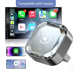 Wireless CarPlay Dongle Android Auto Adapter with Mirror Glass Panel ABS Material Built in USB Interface Hidden Design Dual-Band Antenna High-Speed Transmission Fast-Cooling Plug-and-Play for Car Interior Universal Compatibility for Driving Travel