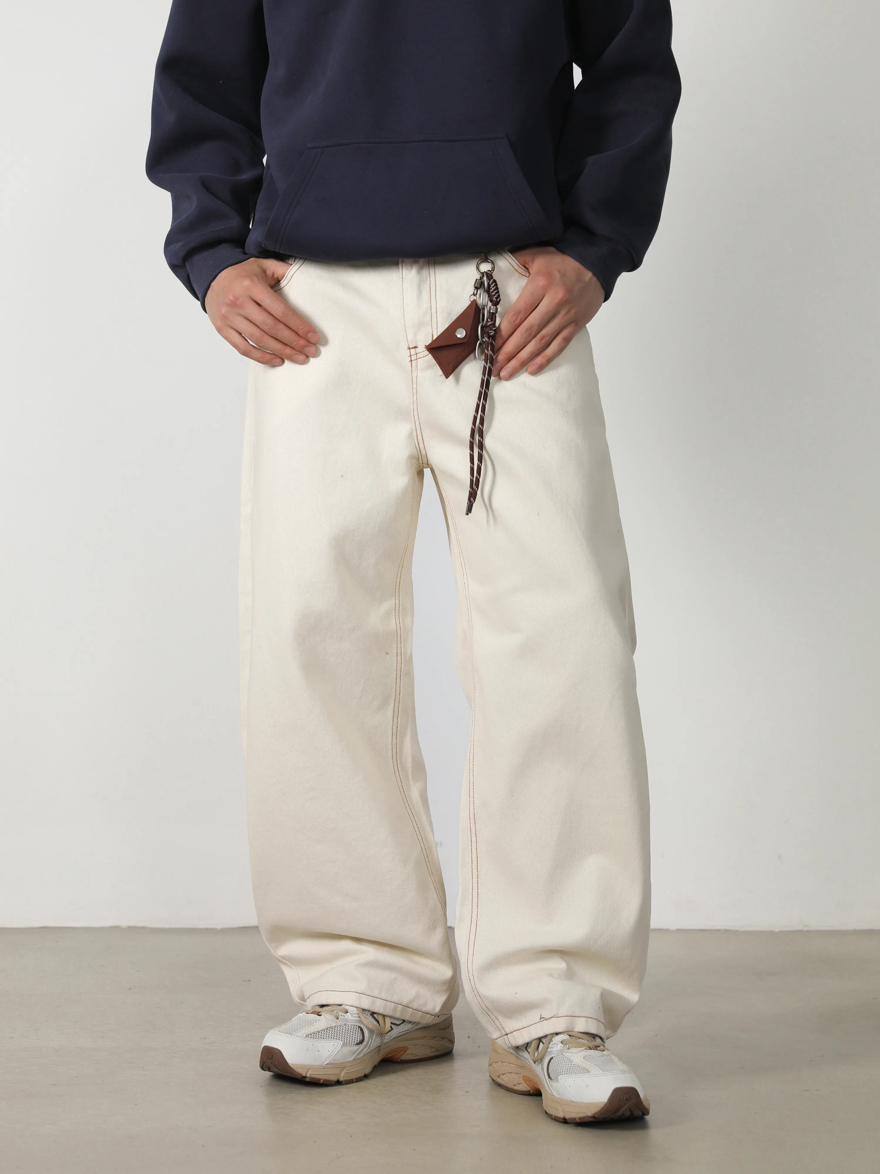 Men’s Straight-Leg Jeans, Polyester Wide-Leg Baggy Cut Loose-Fit Denim Pants for Streetwear & All-Seasons Everyday Wear