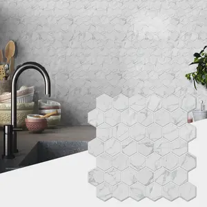 3D Marble PVC Stickers, Waterproof Honeycomb Wall Decals, Easy Peel and Stick for Kitchen and Bathroom, Smooth Surface for Easy Maintenance
