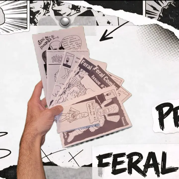 Feral Comics Grab Bag a random assortment of zines and stickers.