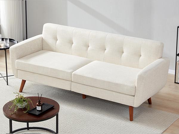 Tbfit 77.2" Linen Loveseat Sofa - Mid-Century Modern Compact Durable Easy Sofa Sets, Button Tufted Design, Solid Wood Legs, Pocket Spring Cushion, Easy Assembly, Summervibes, Compact Sofa Sets,dorm essentials,home decor