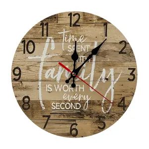 12 Inch "Time Spent With Family Is Worth Every Second" Wooden Wall Clock | Silent Non-Ticking Rustic Farmhouse Decor, No Battery Included, Perfect for Living Room, Dining Room, Kitchen