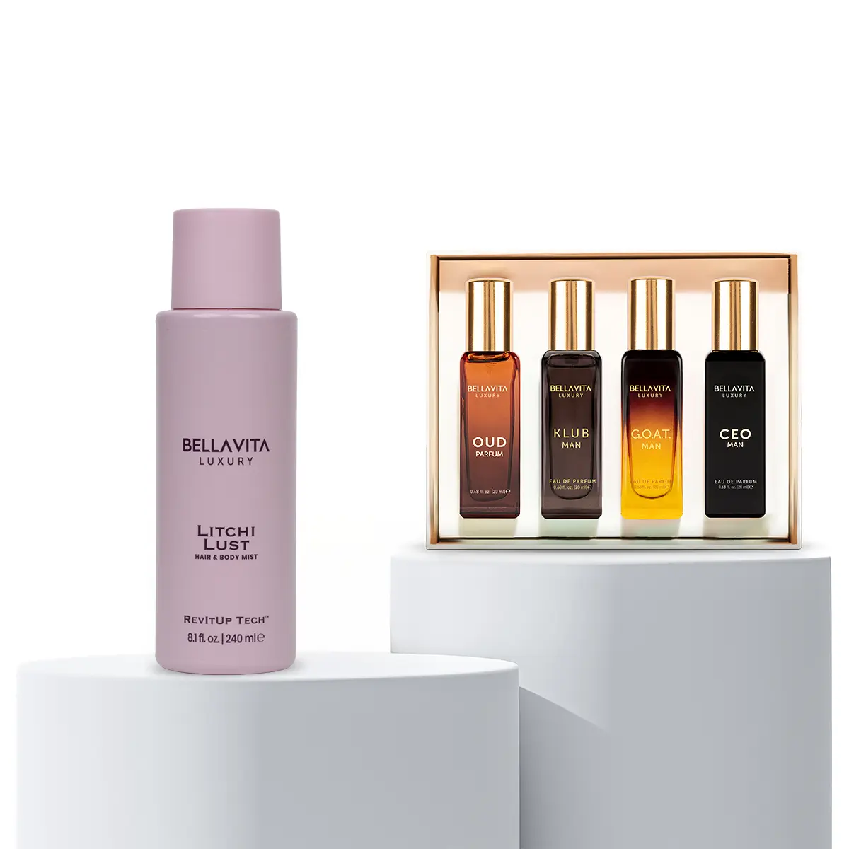 The Juicy Edge Duo by Bellavita Luxury | Men’s Perfume Gift Set & Litchi Lust Hair & Body Mist | Fresh Fruity Scents | Notes of Citrus, Florals & Juicy Litchi | Long-Lasting Eau De Parfums & Revivable Water-Based Mist | Vegan & Cruelty-Free