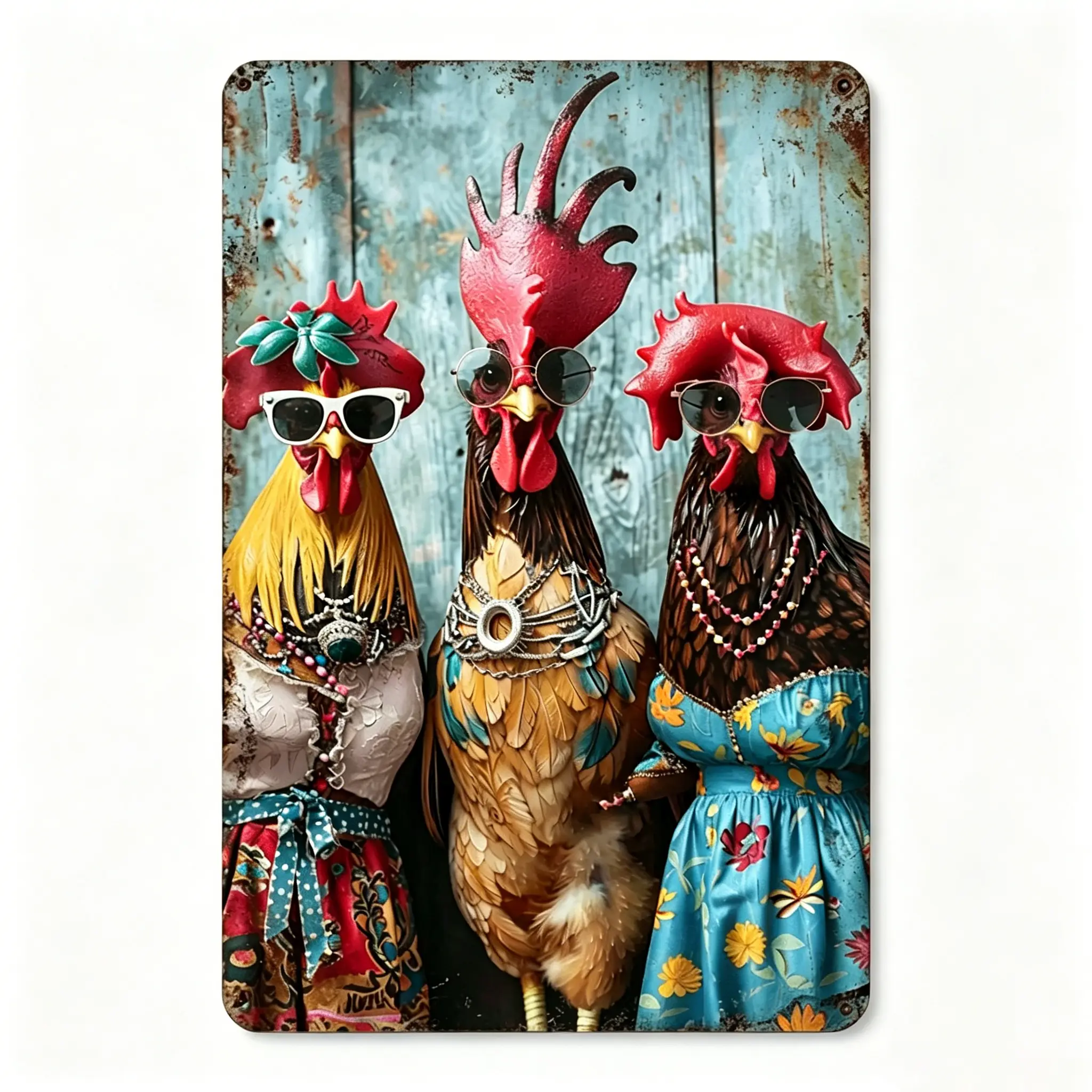 Vintage Rooster Tin Sign Retro Metal Wall Art For Home Office Cafe Decor Iron Foil Engraving Hanging Plaque Indoor Outdoor Bedroom Kitchen Garage 8x12 Inch Pack