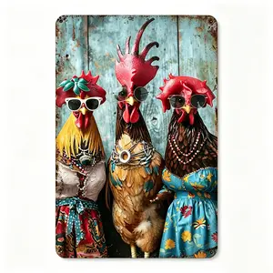 Vintage Rooster Tin Sign Retro Metal Wall Art For Home Office Cafe Decor Iron Foil Engraving Hanging Plaque Indoor Outdoor Bedroom Kitchen Garage 8x12 Inch Pack