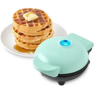 Mini Waffle Maker- Compact Electric Iron for Creative Homemade Treats - Nonstick Surface - Easy-to-Clean - Perfect for Kids & Families - Aqua