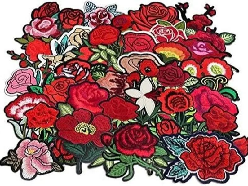 24pcs Rose Flower Embroidered Fabric Iron-on or Sew-on Patch Badges