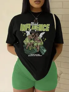 Women's Letter & Graphic Print Round Neck Tee, Vintage Casual Comfy Chic Fitted Short Sleeve Crew Neck T-shirt for Summer, Graphic Tees, Fashion Women's Top for Daily Wear