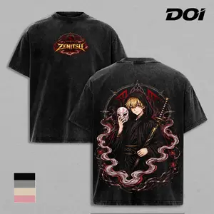 Zenitsu Agatsuma Demon Slayer Vintage Washed Graphic Tee, Thunder Breathing Anime Design, Dark Aesthetic Manga Style Shirt, Japanese Streetwear Heavyweight Cotton, Unisex Tee, Gift for Demon Slayer Fans