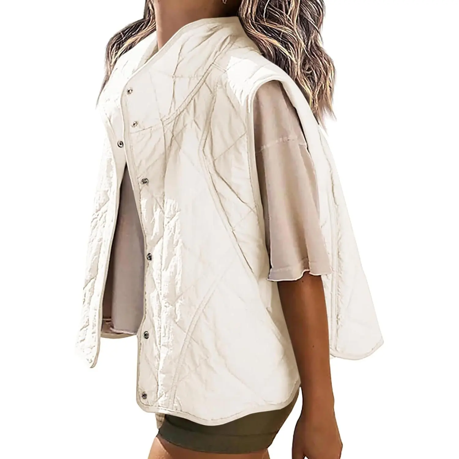 Lannew Womens Oversized Puffer Vest Cropped Quilted Stand Collar Lightweight Jacket Sleeveless Button Down Top