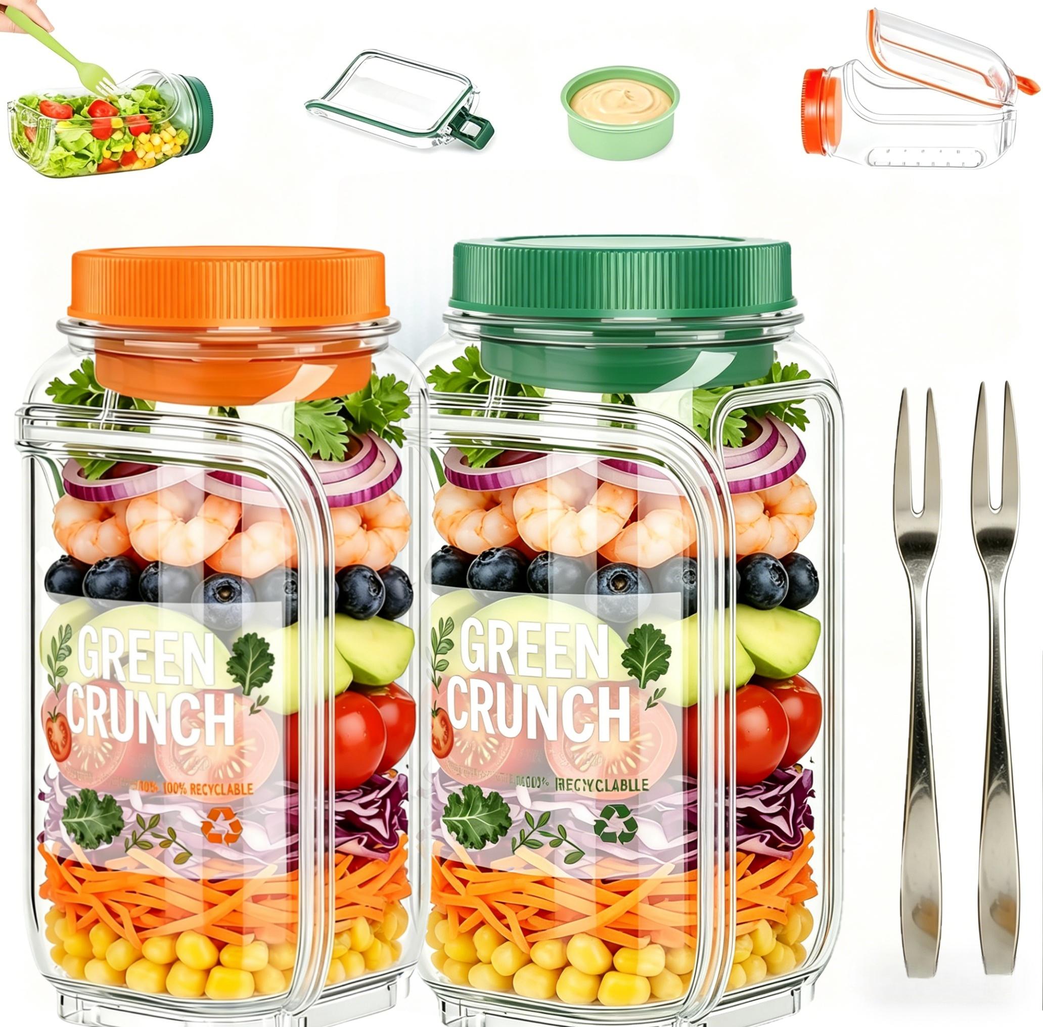 Salad Bottle Jar Side Open | Salad Jar Built-in 2.5 oz Dressing Container with Cover | Upgraded Leak-proof Portable Pod Jar | Microwave, Dishwasher & Freezer Safe, Reusable,Suitable for office workers