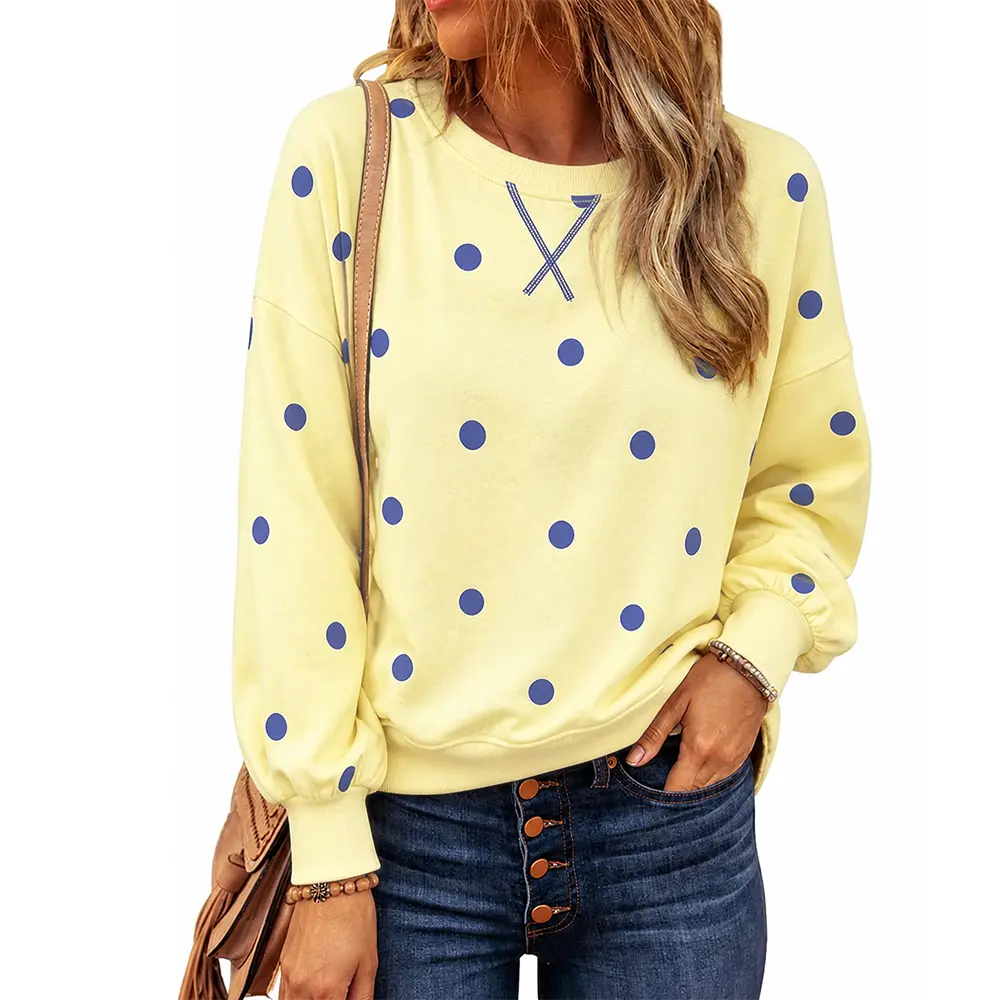 EncoLax Women Polka Dot Sweatshirt Oversized Graphic Crewneck Long Sleeve Fleece Pullover Y2K Casual Hoodies