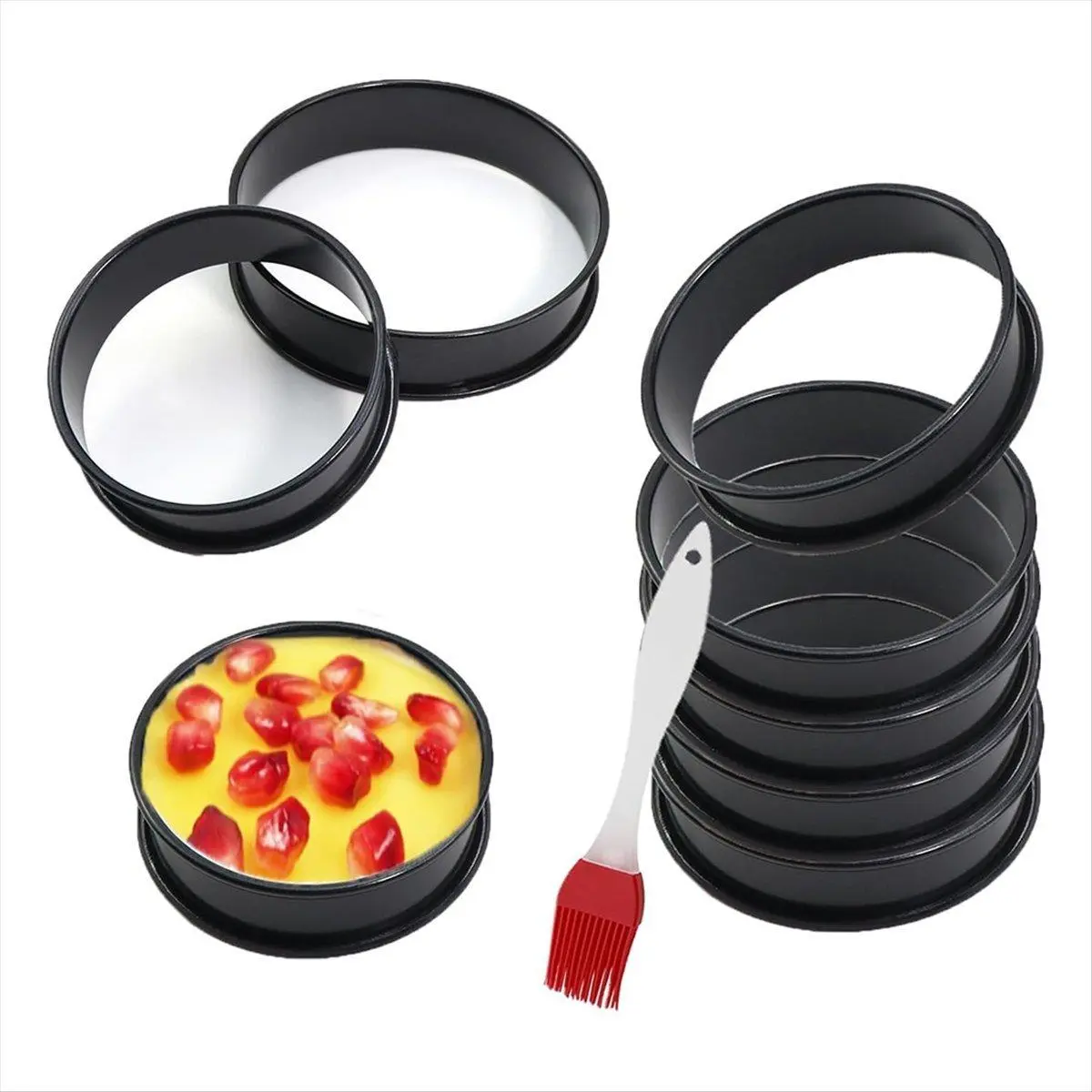 8pcs Nonstick Stainless Steel Crumpet Ring Bakeware Set - 3.15in Double Rolled Round Molds for English Muffins, Cakes, Oil-Resistant Silicone-Compatible Pans (Home, Festive Party Supplies)