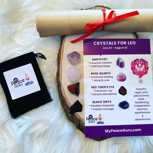 Leo Gift Set Zodiac Sign Crystal Healing Stones in a Velvet Pouch with 7-10 Page In-Depth Astrology Scroll Report Gift Box