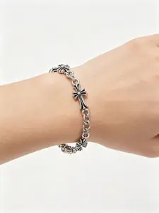 Cross Bracelet for Men and Women, Street Style Chain Print Alloy Bracelet, All Seasons Fashion Jewelry, Couples' Trendy Accessories
