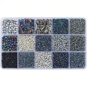Mix 15 Color Glass Seed Beads Tube Beads Glass Bugle Beads Loose Kit For Jewelry Making DIY Craft Beading (Mix 15 Color,)