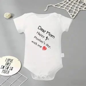 My First Mother Day With My Mommy Baby Bodysuit, Funny Infant Newborn Clothes 100% Cotton Jumpsuits Baby Boys Girls Casual Rompers Baby Gift Baby Short Sleeves Onesie Clothes Letter Pattern Baby Outfit for Outdoor Indoor