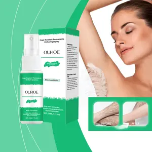 OUHOE Permanent Hair Removal Spray for Men and Women, Painless Hair Remover for Smooth Skin, Body Hair Inhibitor with Aloe Vera & Allantoin, Fast Acting Depilatory Spray for Legs, Underarms, Back and Arms - 1fl.oz