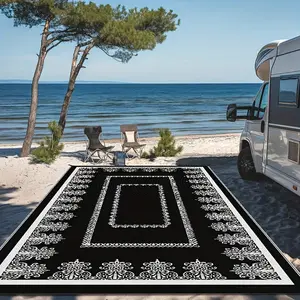 Black And White Outdoor Rug Mat Slip-Resistant Suitable for Various Weather Conditions for Patio Camping Beach And Garden Use Easy to Clean