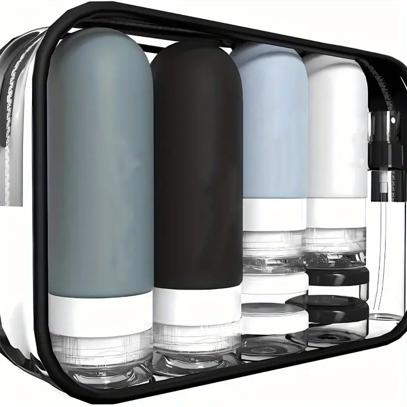 16-Piece Silicone Travel Bottle Set, Leak-Proof Refillable Containers for Shampoo Soap Conditioner, Triple Seal Portable Toiletry Bag Organiser, Easy Press Bottle