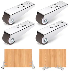 0.9Inch Low Profile Casters Wheels Set of 4, Mini Long Frame Rigid Caster, Small Fixed Caster Wheels for Furniture, Drawer, Door, Bookcase, DIY(Load44Lbs/Each), Vertical or Horizontal Installation