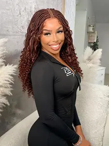 New French Braided Wave Wig, Full Lace Bohemian Box Braid Wig, 20 Inch Handmade No Knot Box Braid, 250% Density Cornrow Wave Headband Wig