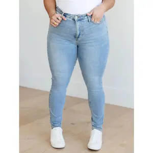 Plus Size Women's Jeans: High Waist Skinny Pencil & Mid Rise Slim Fit Full Length Styles - Comfortable Rigid Denim with Release Hem, Basic Spandex Fabric Streetwear Bottom