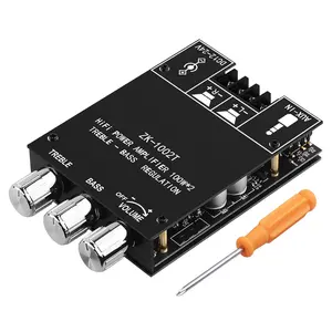 ZK 1002T  5.0 Amplifier Board, 2x100 Watt amp with TPA3116D2 Chip, Stereo Amplifier 2.0  with Treble and Bass Control BT and AUX Inputs for DIY Speaker Kit