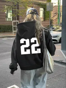 Women's Figure Print Thermal Lined Hoodie, Fashion Casual Drawstring Pocket Hooded Sweatshirt for Daily Holiday Outdoor Wear, Ladies Clothes for Fall & Winter