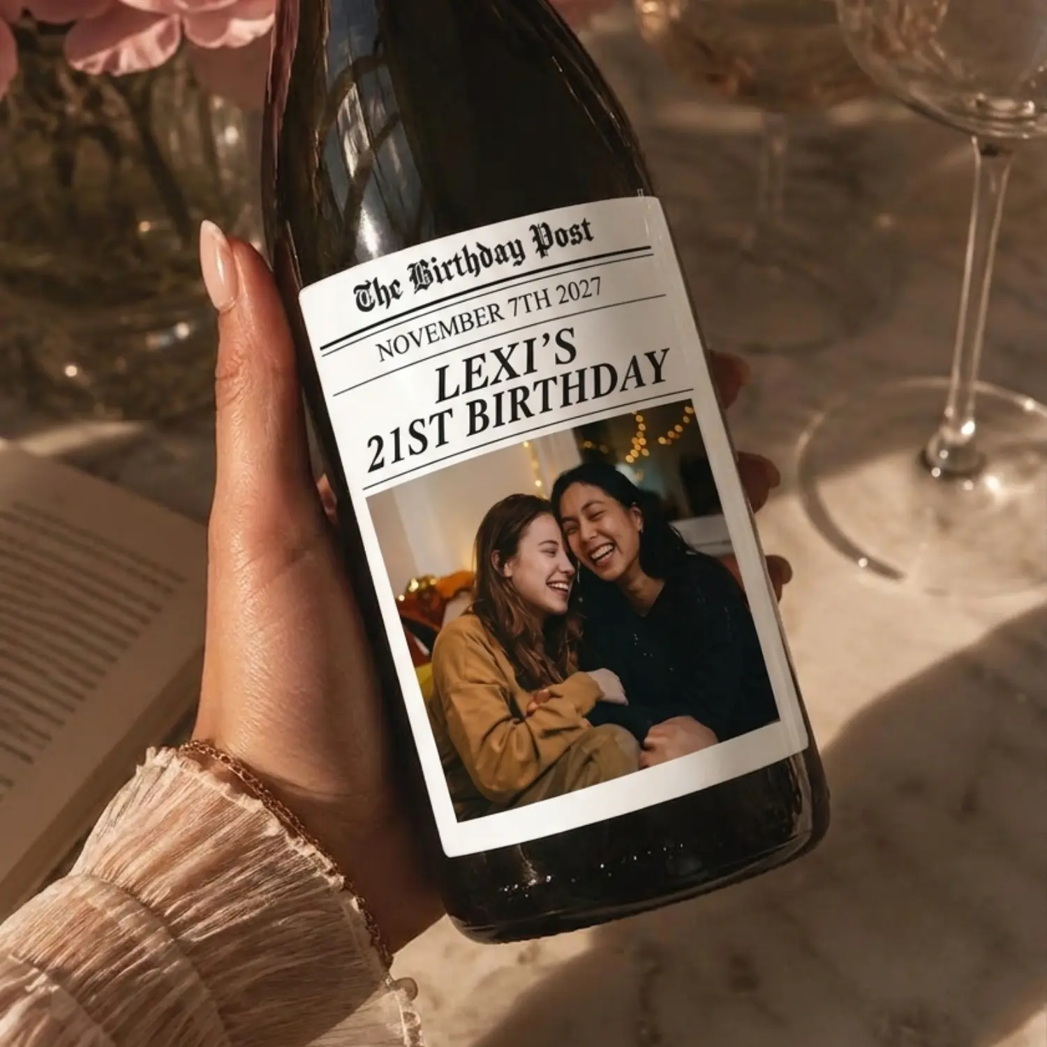 Custom Wine Label Template – Personalized Gift for Couples, Birthdays, Anniversaries, Weddings – Wine, Prosecco & Champagne Bottles, Sticker ONLY - NO wine bottle included