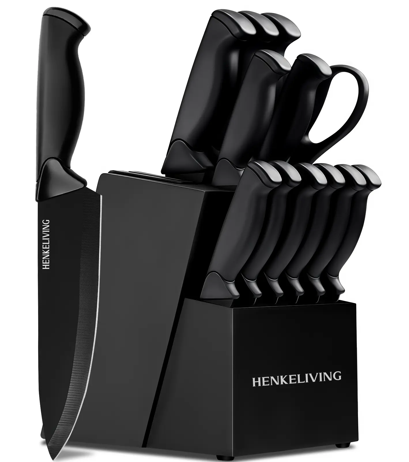 Knife Set, 14-Piece Kitchen Knife Set with Block, Dishwasher Safe, Extremely sharp blade & ergonomic handle, black