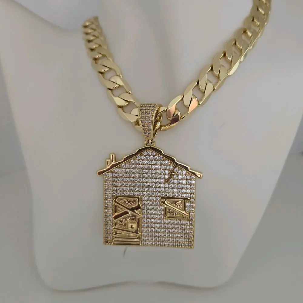 Cadena 226 & Dije 469 Style Casa Gold Plated Necklace with Rhinestone House Pendant