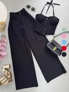 Spring Summer New Women's Fashion Solid Color Two-Piece Set Vest Long Pants, Casual Stylish, Perfect for Daily Wear