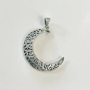 Sterling Silver 925 Moon Oxidized Pendant Charm Celestial Jewelry