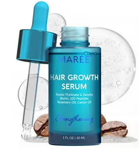 Hair Growth Serum MAREE - Caffeine Peptides Castor Rosemary Oil for Stronger Roots & Fuller Hair - Non-Greasy Formula - 30 ML