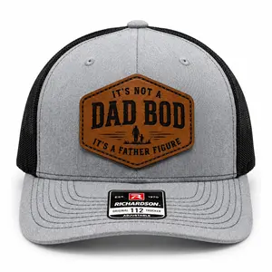 RabbitTees It's Not A Dad Bod - It's A Father Figure Hat, Richardson 112 Trucker Hat,  Leather Patch Snapback Mesh Cap, Great Father's Day Gift, Gift for Father