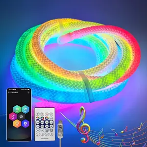 360 Degree Illuminated LED Neon Woven Light Strip, 16.4FT, 5V USB Music Synchronization APP Control for Game Room, Festival, Camping, Bedroom Decoration (9.84FT(LED Neon Woven Light Strip)