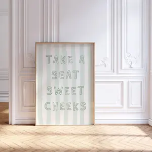 Retro Typography Poster, Take A Seat Sweet Cheeks Bathroom Print, Sage Green Funny Bathroom Wall Art, Quirky Bathroom Printable