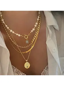 Women's Sweet Cool Layered Choker, European American Style Evil Eye Sun Design, Scarf Chain Multi-Layer Stackable Niche Luxury Neck Jewelry