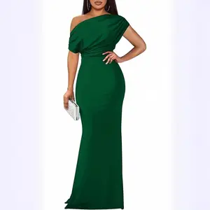 Elegant sleeveless off-the-shoulder tight long formal party evening dress for ladies