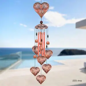 Heart Wind Chimes Outdoor Metal Windbell with Bells Cooper Tubes Memorial Chime Deep Tone Melodic Acoustic Decor Gift for Garden Patio Yard