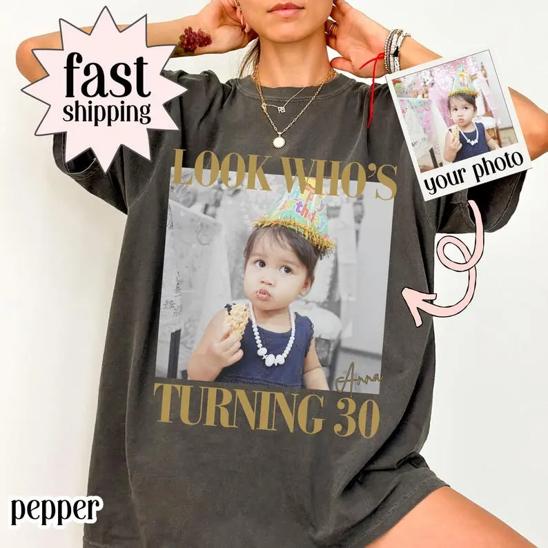 Comfort Colors Personalized 30th Birthday TShirt Custom Photo Year Birthday TShirt Custom Vintage 30th 40th or 50th Birthday Party Gift
