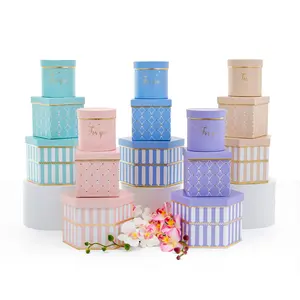 Set of 3, Mixed Shapes Flower/Gift Boxes with Lids, Various Colors | W667