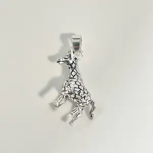 Sterling Silver 925 Giraffe Moving Oxidized Pendant Jewelry