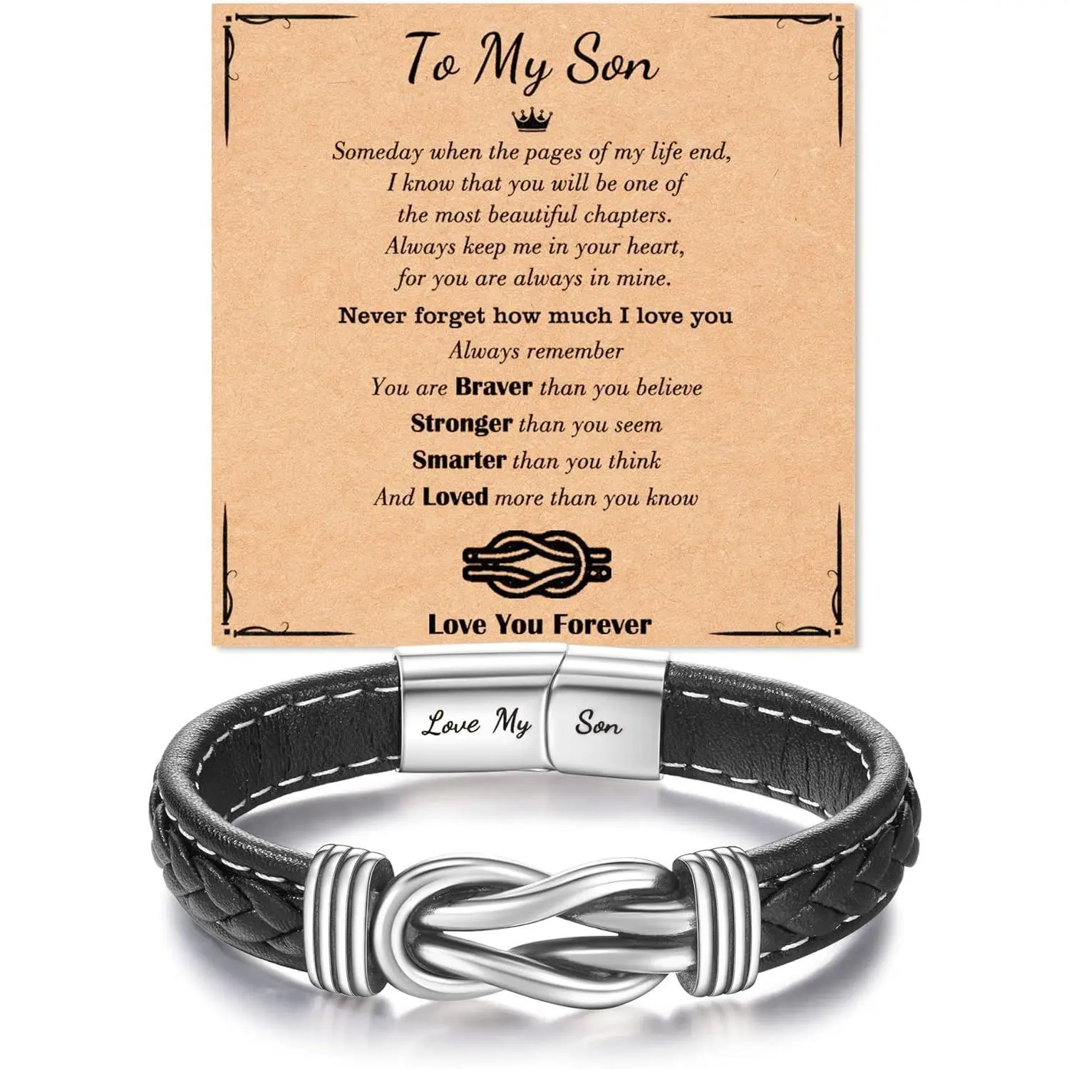 Bracelet for Son Grandson Nephew Gifts for Teen Boys Inspirational Leather Knot Bracelet