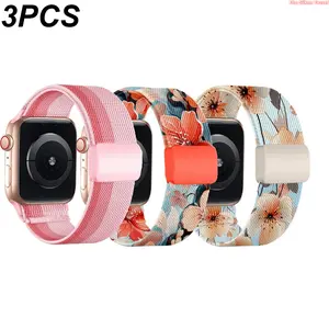 3PCS Braided Nylon Watch Band With Adjustable And Magnetic Buckle, All-match Wrist Strap Compatible With All Apple Watch Series For Daily Comfort Wear (No Watch) stylish