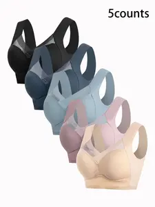 5-Pack Ice Silk Lace Cooling Comfort Bras, Miracharm No-Buckle Ultra-Thin Lift Solid Wireless Bra for Women, Medium Support Casual Slim-Fit Daily Wear